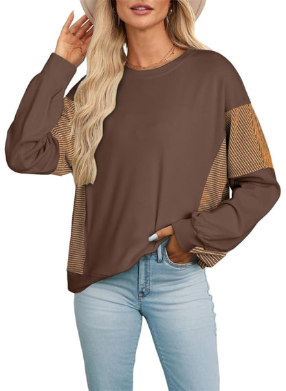 ✨Women's Crewneck Patchwork Stripe Long Sleeve Pullover Sweatshirts