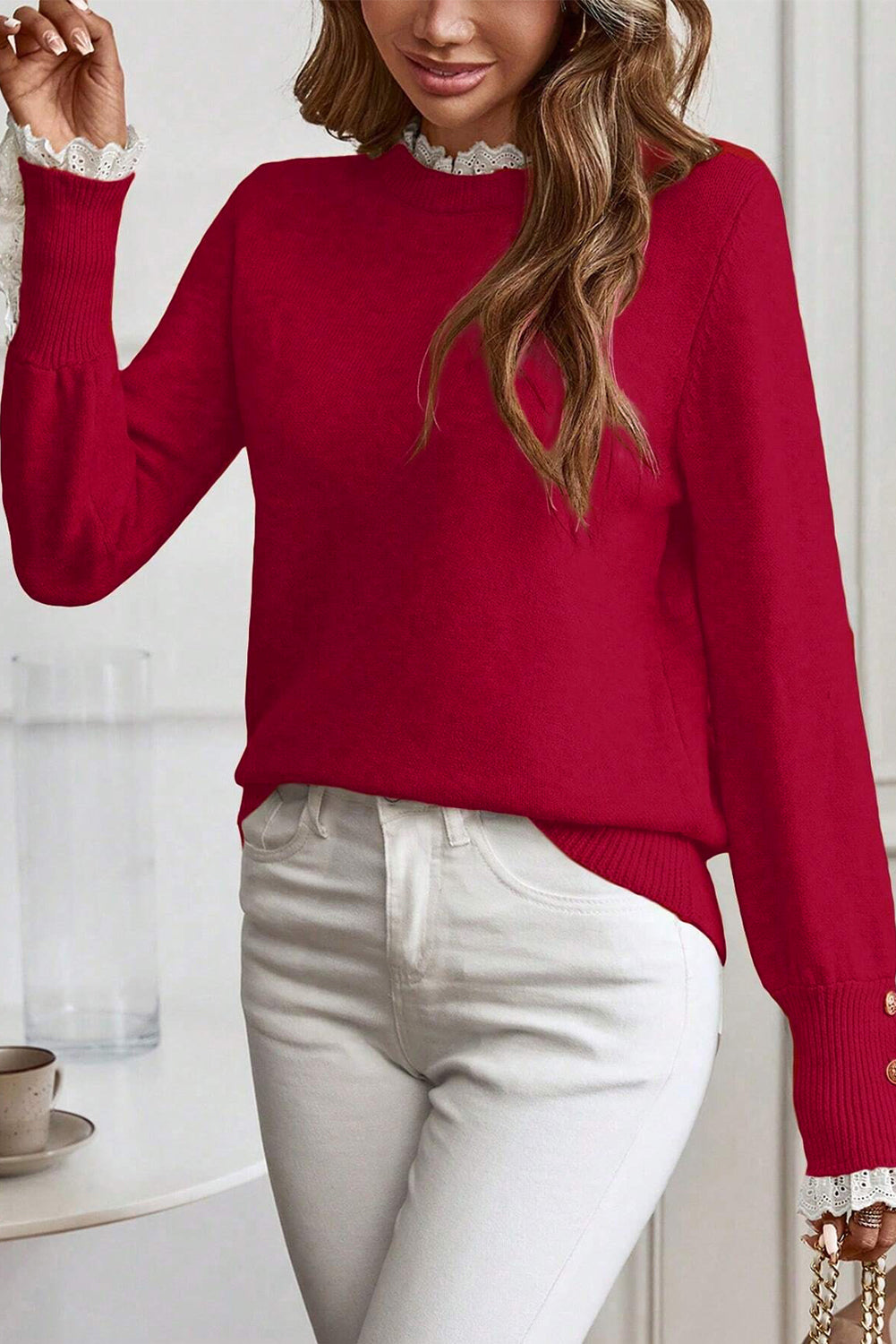 Threaded Pear Brooklynn Patchwork Cuffs Loose Sweater