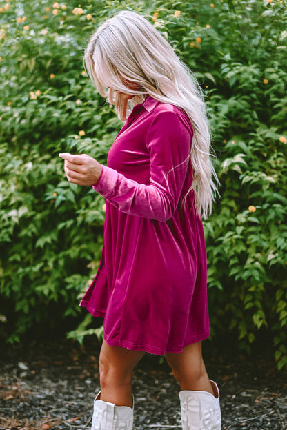 Threaded Pear Lennon Long Sleeve Ruffle Velvet Dress