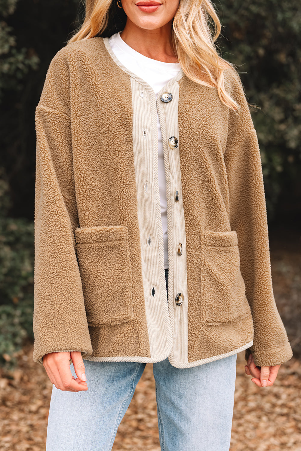 Threaded Pear Lilisha Corduroy Edge Patchwork Jacket