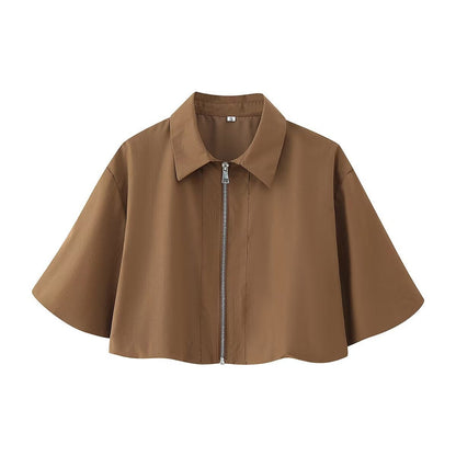 Short sleeved zipper top jacket+skirt set