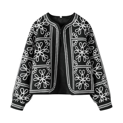 Fashion Casual Print Color-block Cotton Coat  Shorts Set