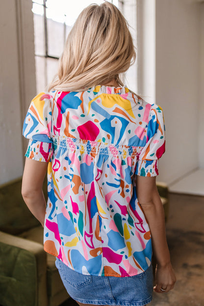 Threaded Pear Harper Shirred Short Sleeve Blouse