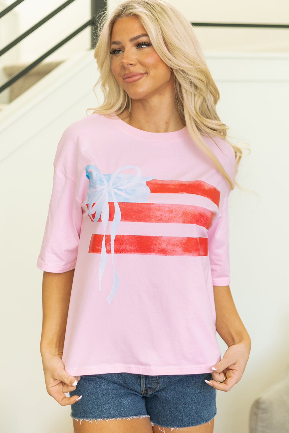 Threaded Pear Pink Bow Flag Tee