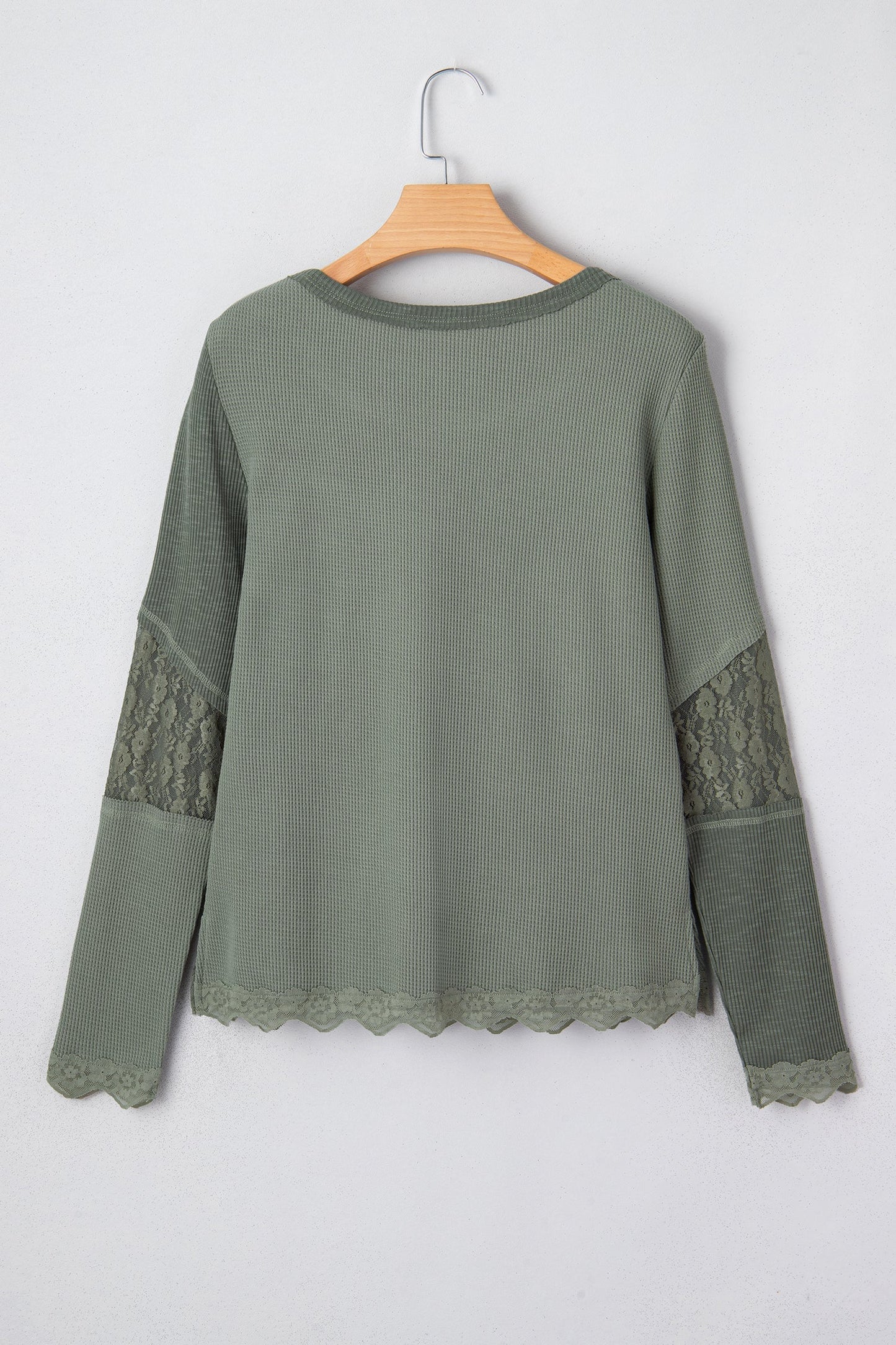 Threaded Pear Miriam Ribbed Lace Patchwork Long Sleeve Top