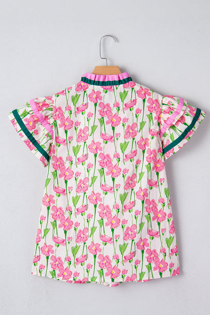 Threaded Pear Elyse Ruffled Short Sleeve Blouse