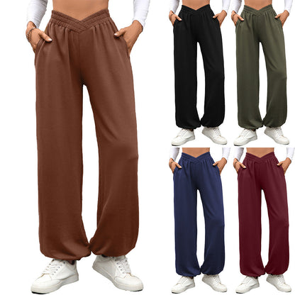 Loose Wide Leg Pants with Elastic Waist and Pockets for Women