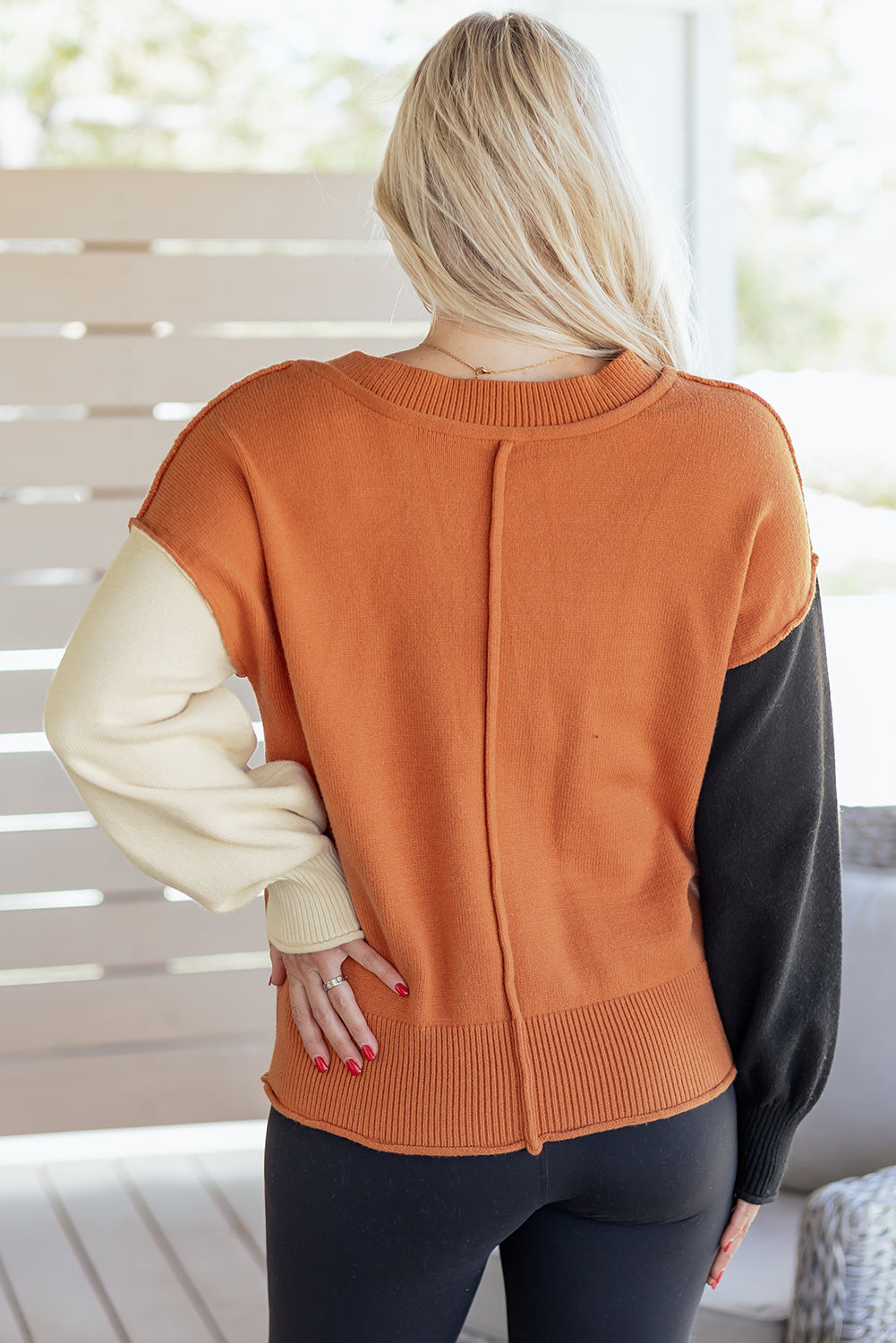 Threaded Pear Abigail Edge Bubble Sleeve Sweater