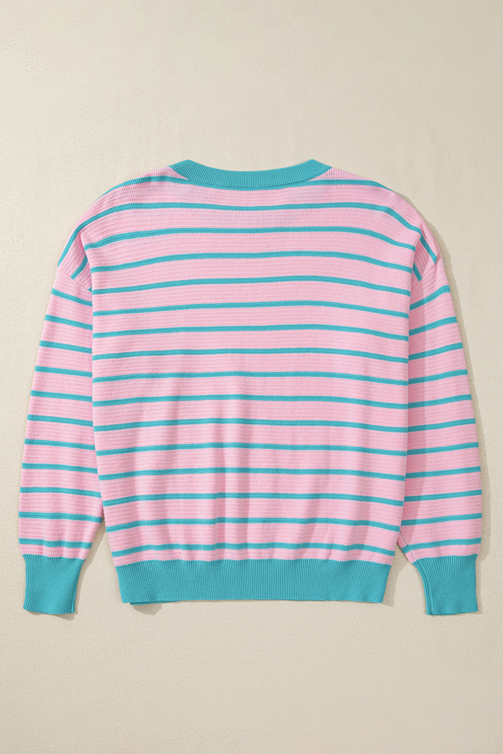 Threaded Pear Briar Stripe Trimmed Round Neck Loose Sweater