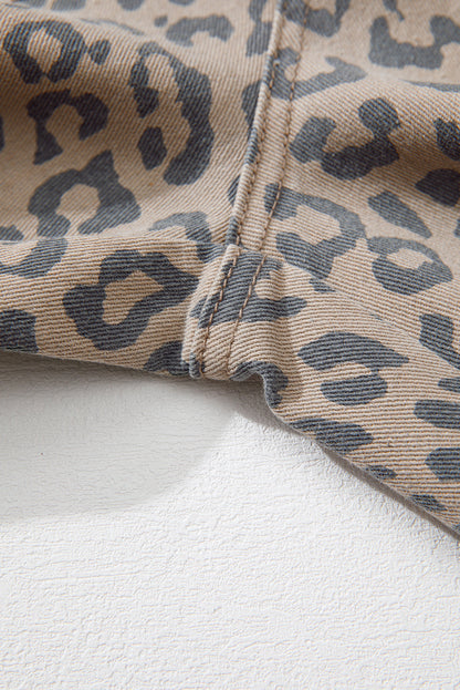 Athena Leopard Print Drawstring Waist Pocketed Wide Leg Jeans