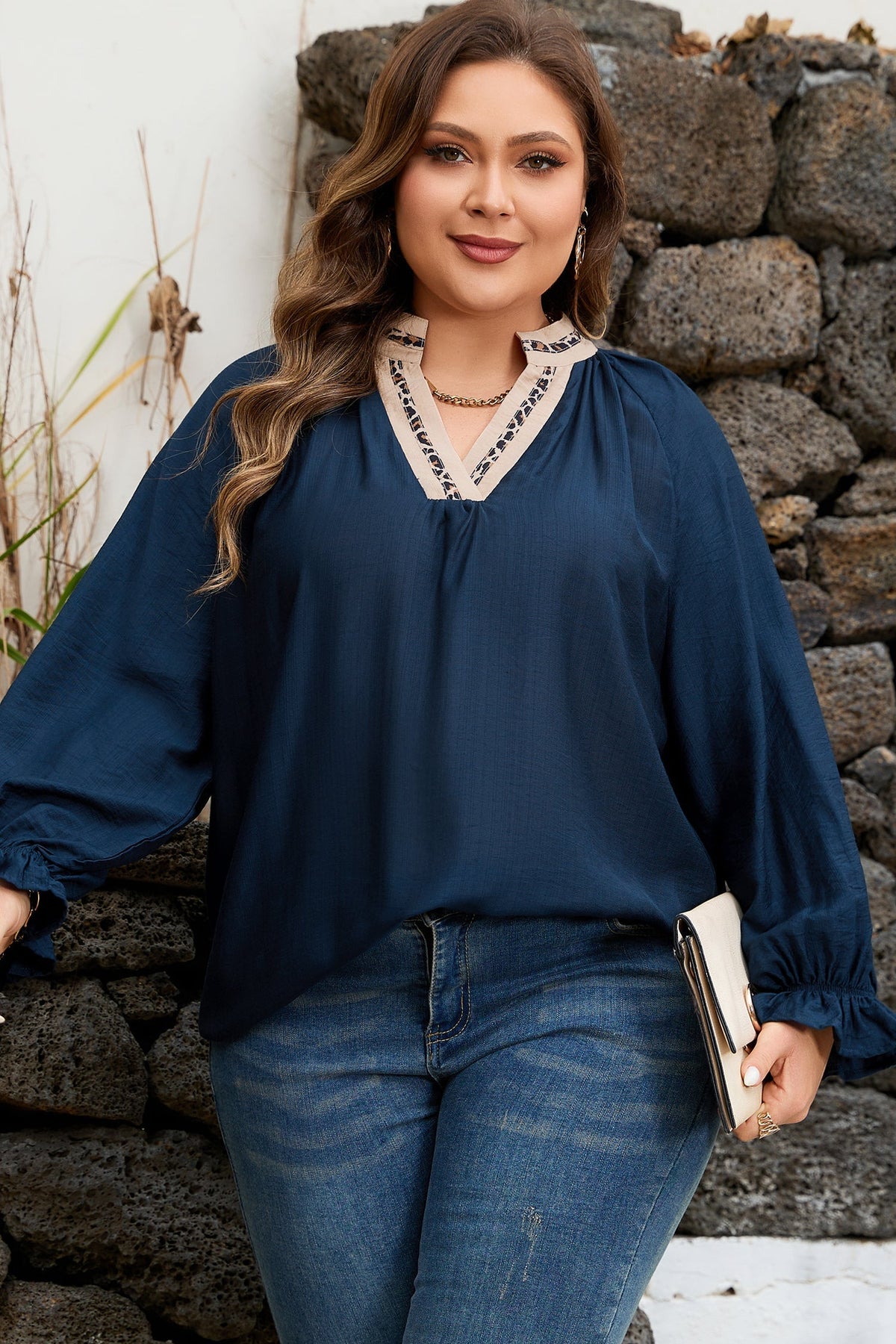 Threaded Pear Katelyn Long Flounce Sleeve PLUS Blouse