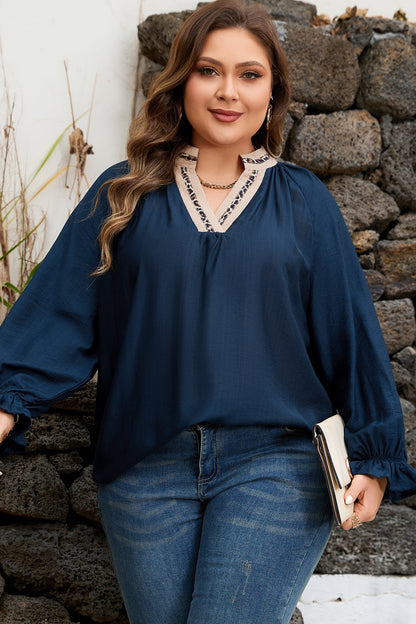 Threaded Pear Katelyn Long Flounce Sleeve PLUS Blouse