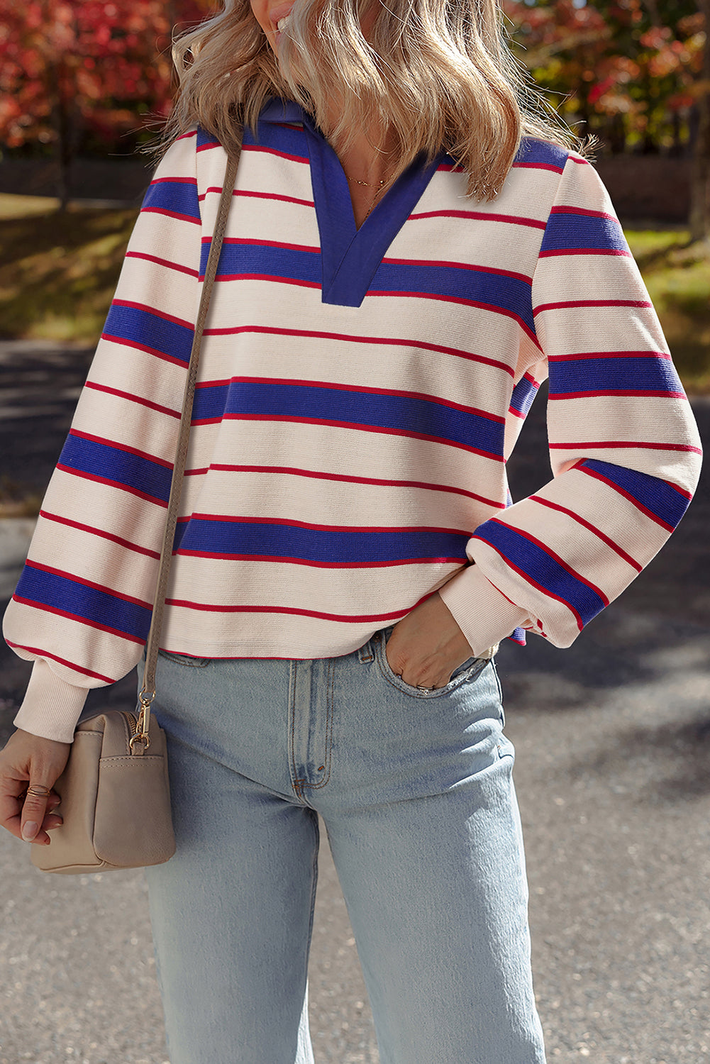 Threaded Pear Genesis Stripe Polo Pullover Sweatshirt