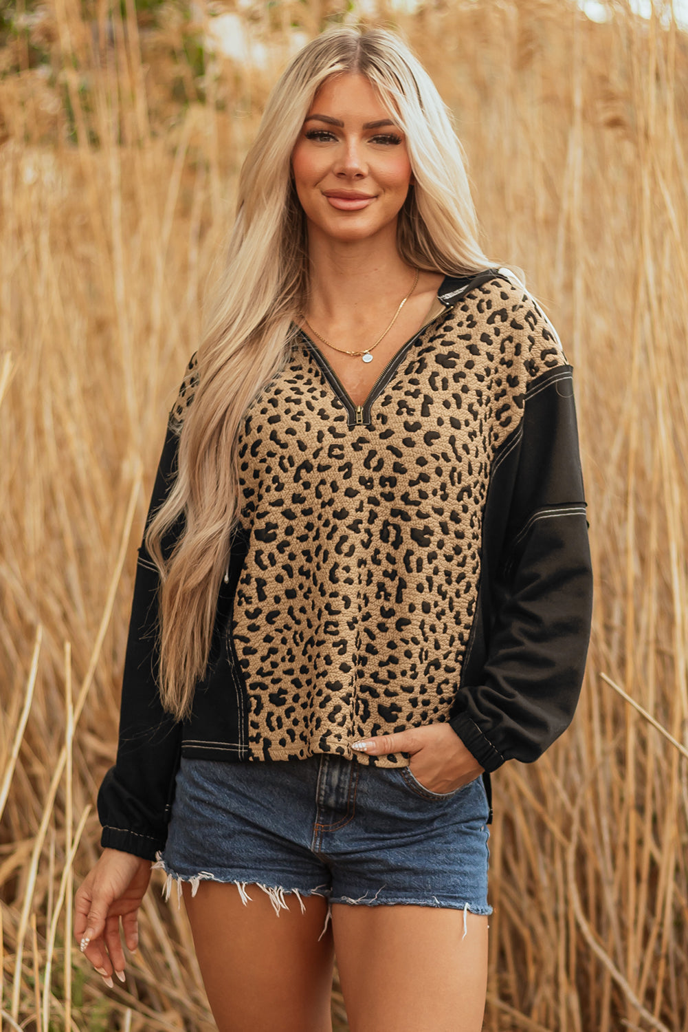 Threaded Pear Monanaya Cuff Quarter Zip Hoodie