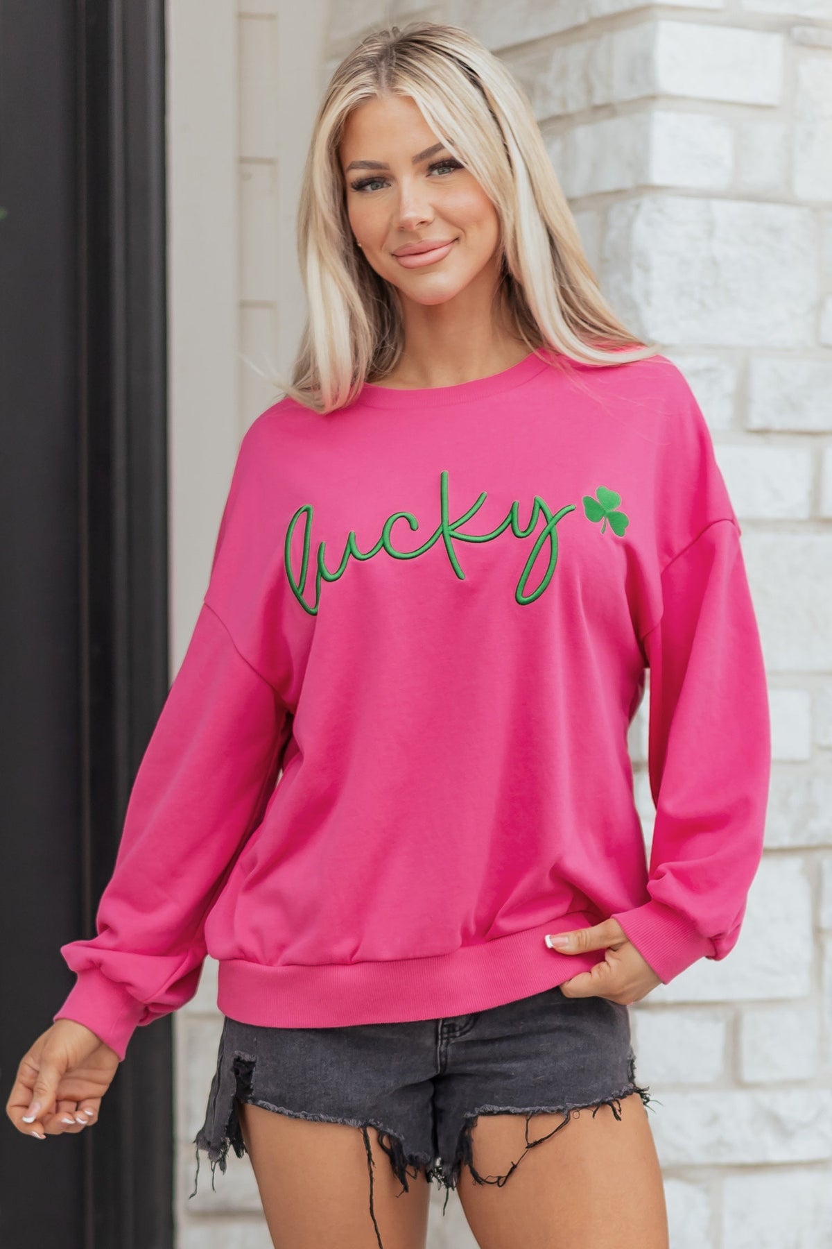 Threaded Pear Armani Clover Embroidered Loose Pullover