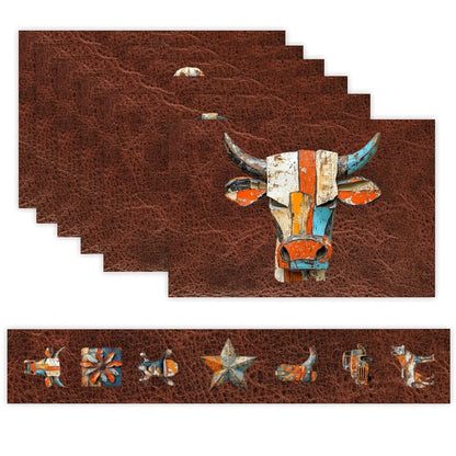 7 Pieces Rustic Ranch Western Cowboy Table Runner and Placemats Set Made in USA
