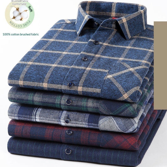 Men’s Casual Plaid Cotton Shirt | Modern Square Collar Checkered Button-Down | Premium Breathable Cotton Flannel Style Shirt | Trendy Slim-Fit Plaid Long Sleeve for Men