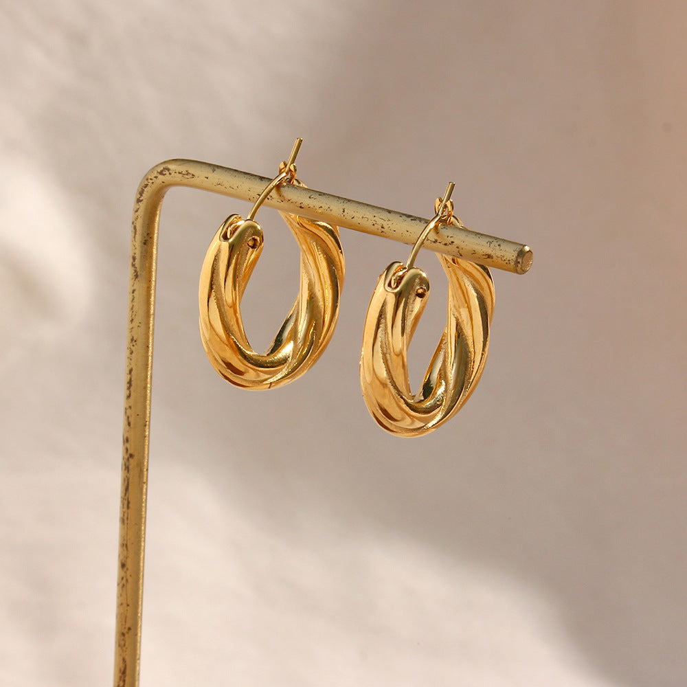Denisse Twisted Hoop Earrings | 18K Gold Plated Textured Hoops | Modern Minimalist Intertwined Earrings | Elegant Daily Wear Jewelry for Women