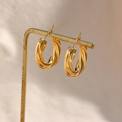Denisse Twisted Hoop Earrings | 18K Gold Plated Textured Hoops | Modern Minimalist Intertwined Earrings | Elegant Daily Wear Jewelry for Women