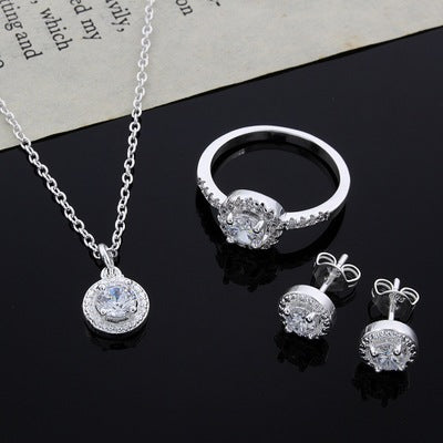 Women’s Luxury Zircon Jewelry Suit | Elegant 4-Piece Necklace, Earrings, Ring & Bracelet Set | Brilliant Cubic Zirconia Formal Jewelry Set | High-Sense Wedding & Party Accessory Kit
