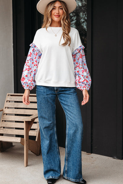 Threaded Pear Isabel Floral Ruffled Balloon Sleeve Loose Blouse