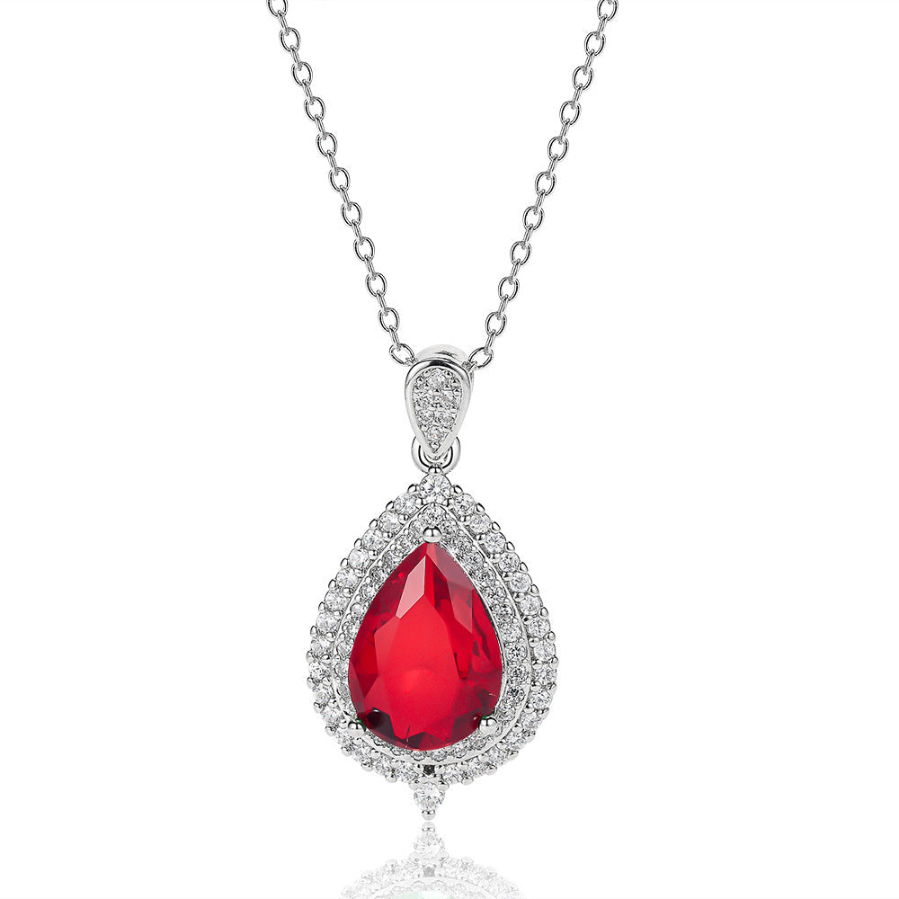 Fashionable Color Gemstone Waterdrop Necklace | Full Diamond Zircon Pendant for Women | Elegant Crystal Teardrop Statement Jewelry | Luxury Anniversary & Wedding Gift Necklace