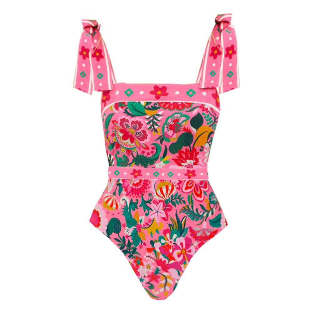 Print  Strap  Bow Detail  One-piece  Women's Swimwear
