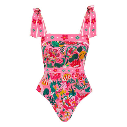 Print  Strap  Bow Detail  One-piece  Women's Swimwear