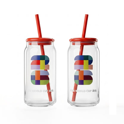 FIFA World Cup Trophy Set of 2 Glass Sippers with Lid and Straw
