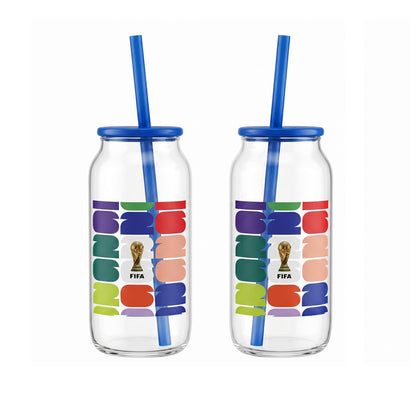 FIFA World Cup Trophy Set of 2 Glass Sippers with Lid and Straw