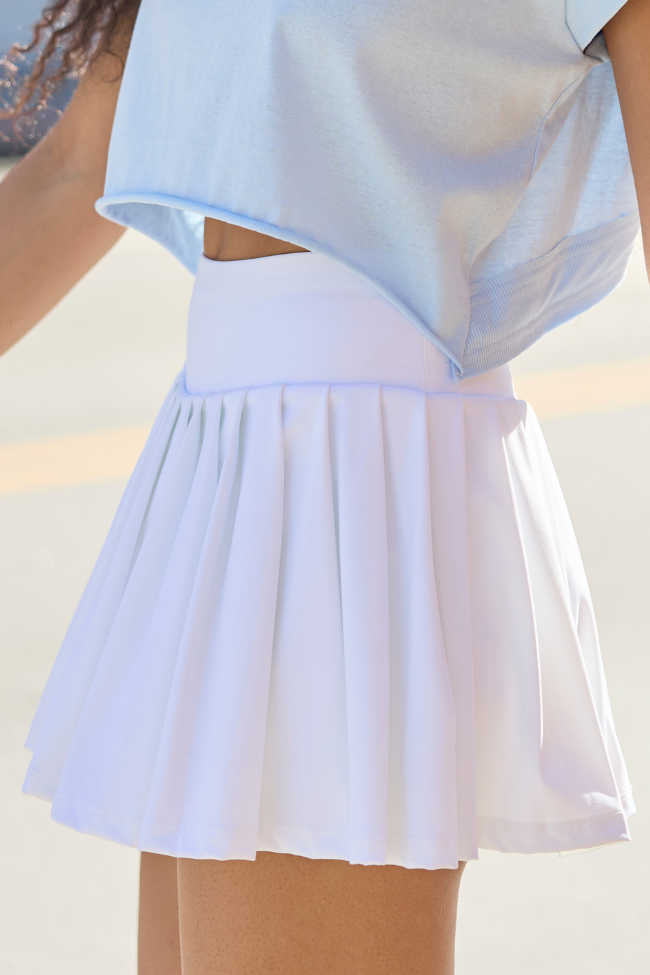 For The Win White Pleated Tennis Skirt