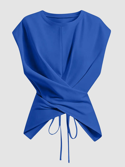HOT SALE Women's Cap Sleeve Tie Back Cinched Waist Wrap Top