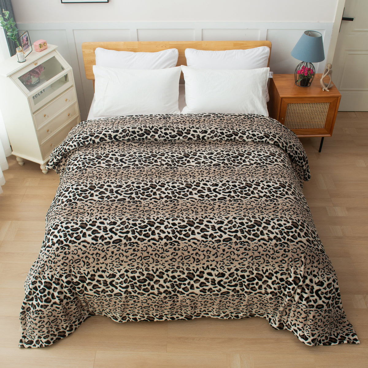 Elegant Comfort Leopard Printed Velour Fleece Blanket Animal Print Design - Velvety Feel