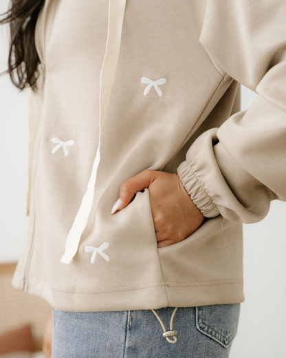 Brielle Bow Embroidered Zip Up Hoodie