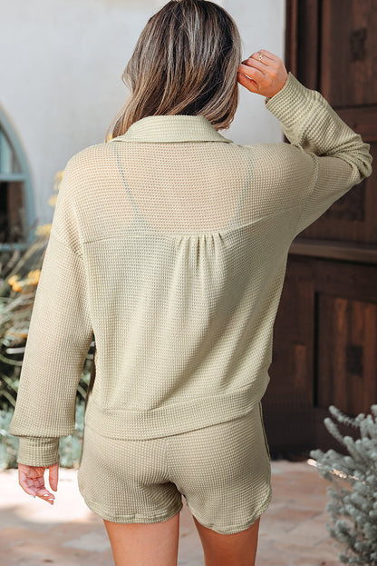 Threaded Pear Dulce Parchment Textured Long Sleeve Lounge Set