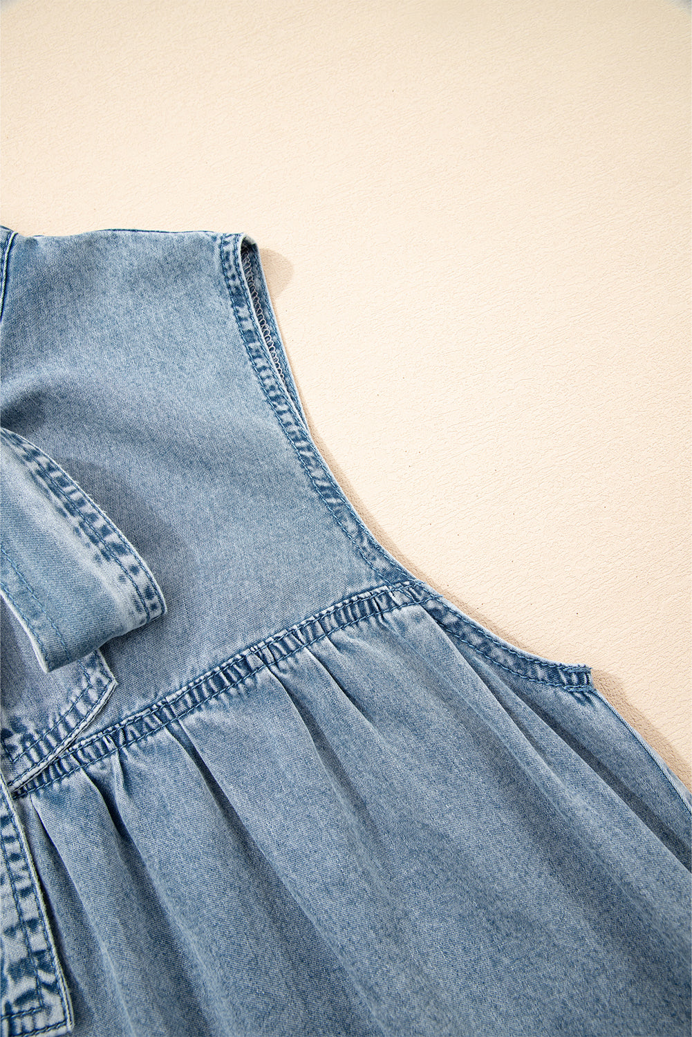 Threaded Pear Clare Sleeveless Ruffled Chambray Dress