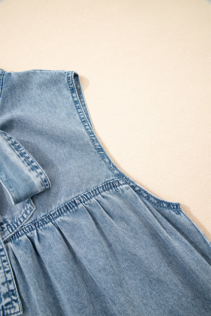 Threaded Pear Clare Sleeveless Ruffled Chambray Dress