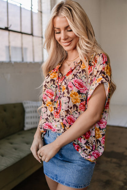Threaded Pear Rhea Floral Crew Neck Blouse