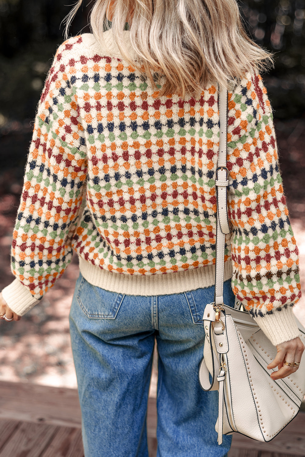 Threaded Pear Seraxie Pattern Knit Front Sweater