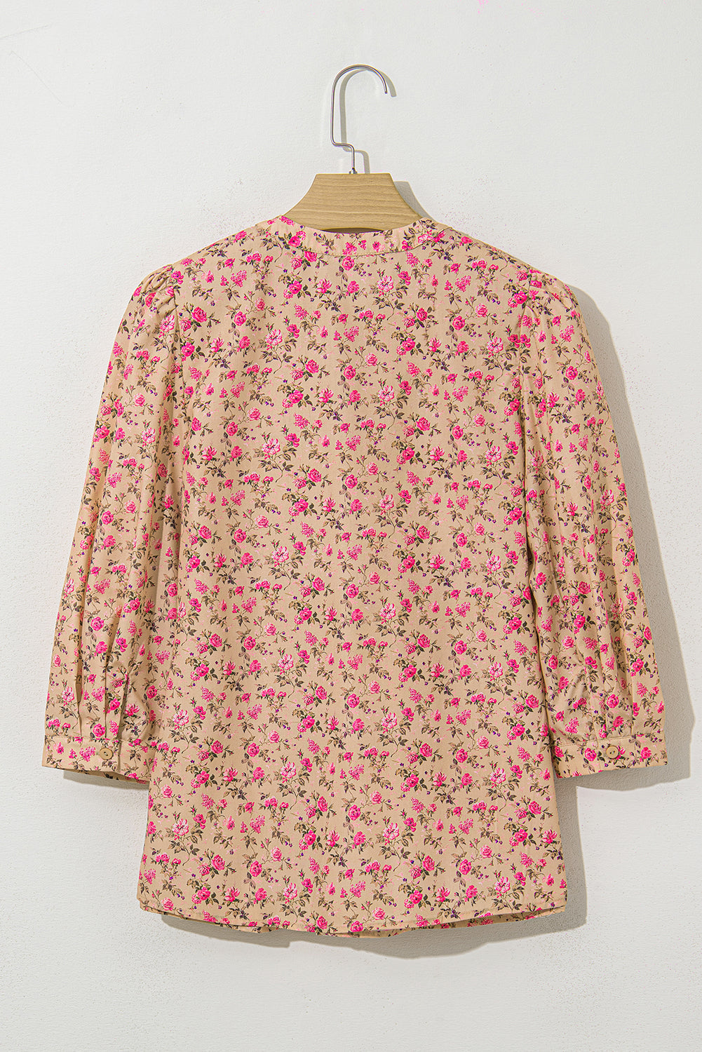 Threaded Pear Sadie Floral Bow Pin-tuck Bust Half Puff Sleeve Blouse