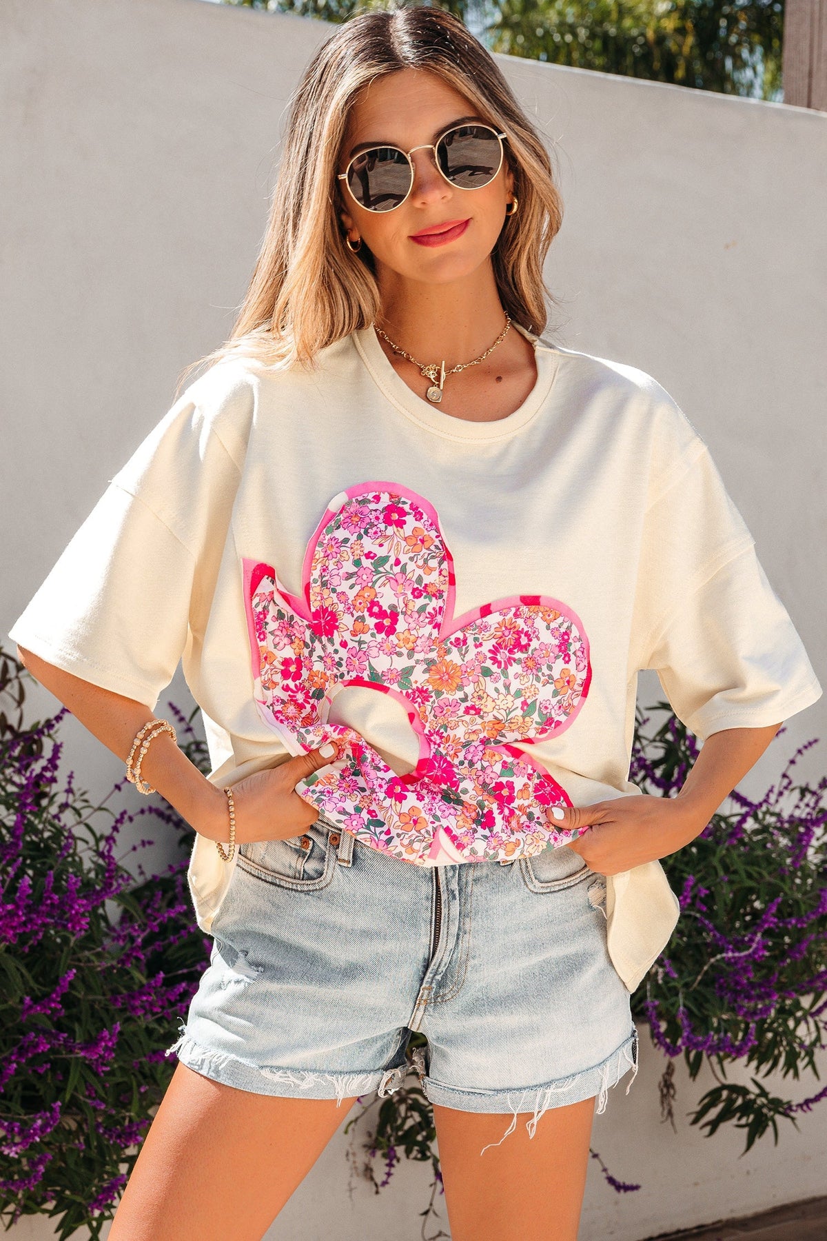 Threaded Pear Poppy Big Flower Oversize Tee