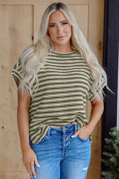 Threaded Pear Abby Stripe Textured Side Slits Top