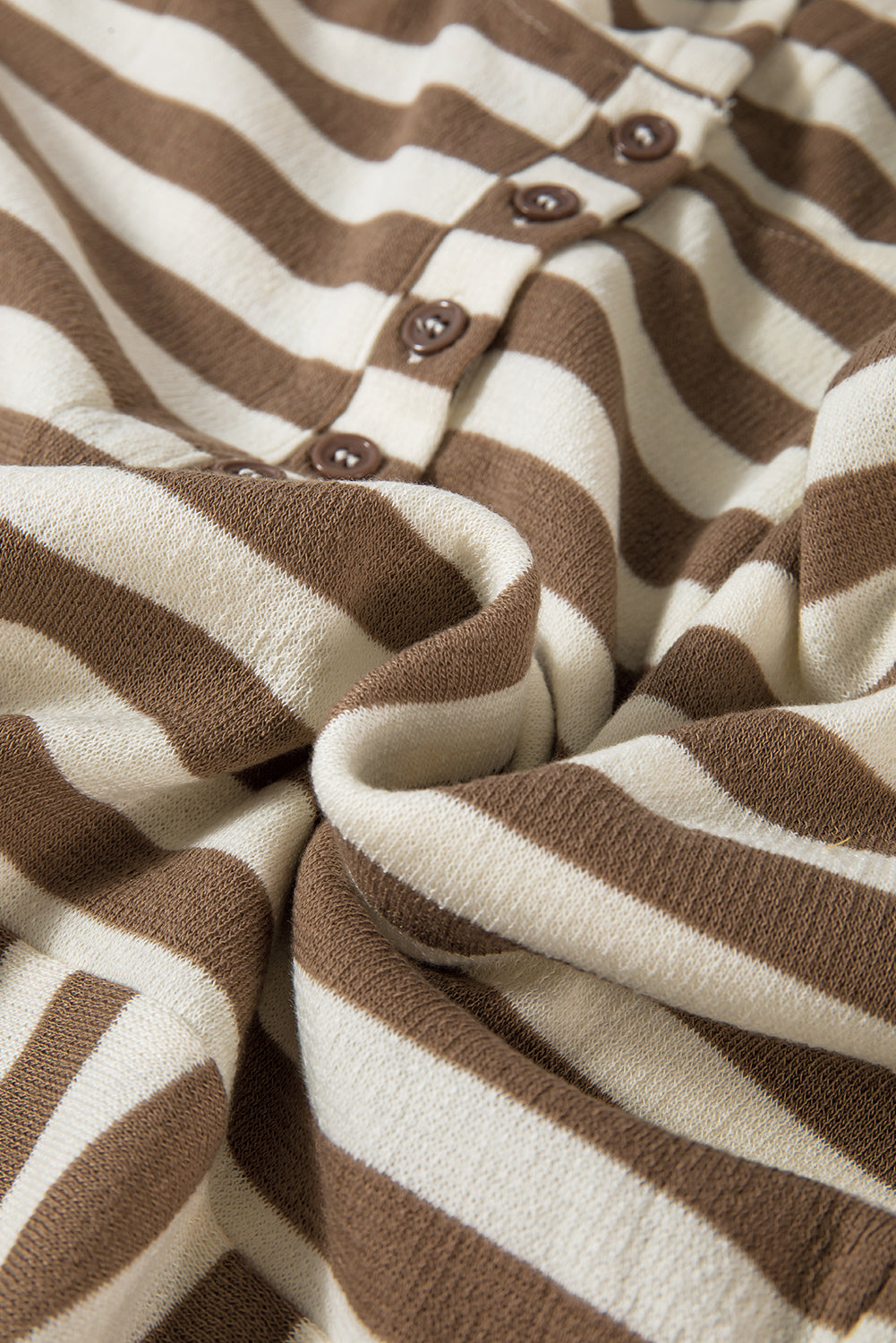 Threaded Pear Brown Stripe Quarter Buttons Drop Sleeve Plus Size Hoodie