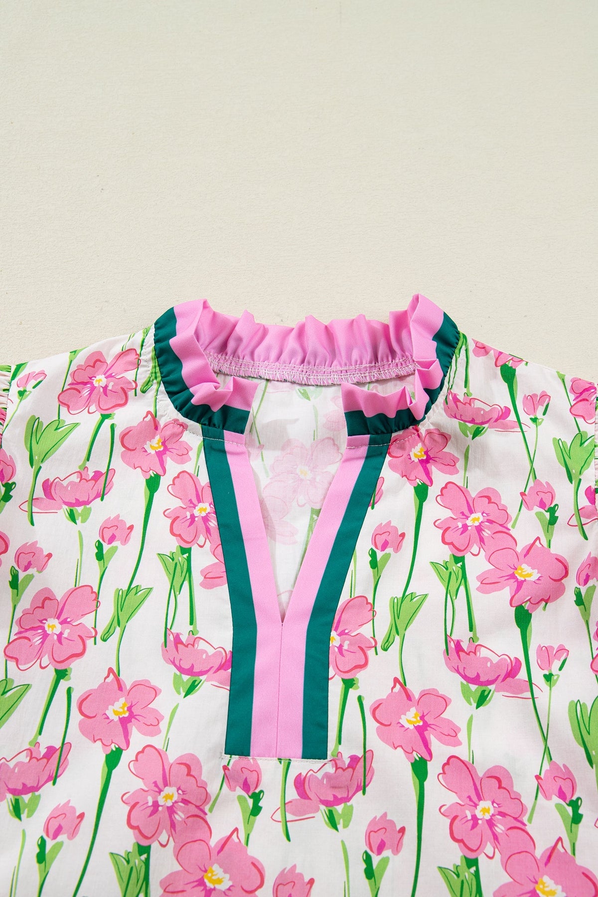 Threaded Pear Elyse Ruffled Short Sleeve Blouse