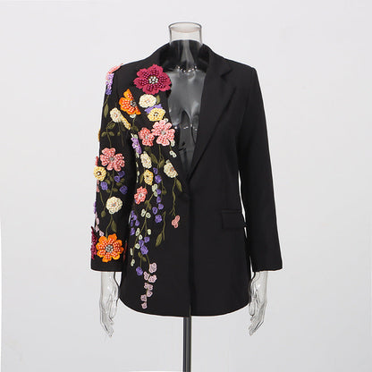 Women’s Elegant Suit with 3D Floral Embroidery | High-Sense Professional Embroidered Blazer & Trousers | Trendy Minimalist Couture Business Suit | Luxury-Label Statuesque Formal Wear | 2026 High-Fashion Radiant Executive Essential