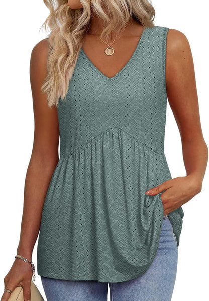 Hot Sale-Women Solid Sleeveless V Neck Tank Top