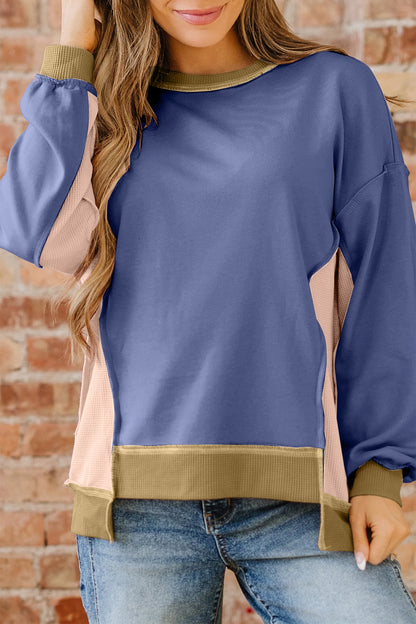 Threaded Pear Alaina Waffle Patchwork Oversize Sweatshirt