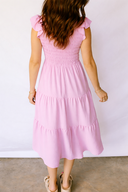 Threaded Pear Treasure Flare Tiered Midi Dress
