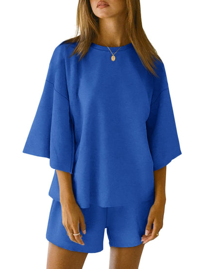 Women's 3/4 Sleeve Tops and Elastic Waist Shorts Lounge Set