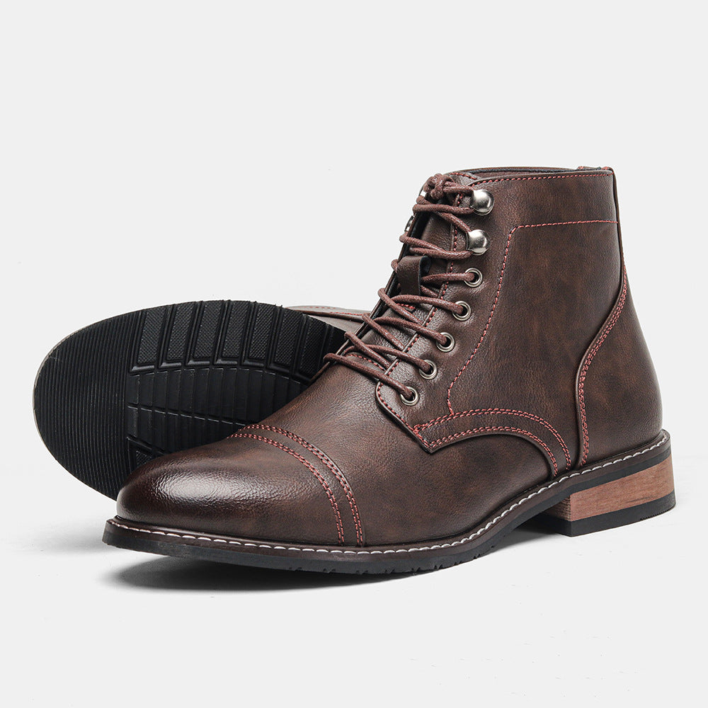 Men’s Vintage Casual Leather Boots | Premium Handcrafted Retro Mid-Top Boots | Rugged Outdoor Leather Walking Boots | Modern Heritage Style Men's Casual Footwear